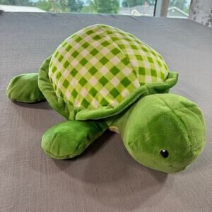 Green Turtle Plush Stuffed Animal Checkered Shell Soft Toy 11 Inch